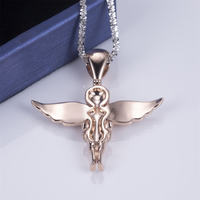 Pendentif ange priant personnalisé en or rose massif 18 carats, entièrement pavé de diamants de laboratoire, bijoux de luxe personnalisés pour homme et femme, cadeau