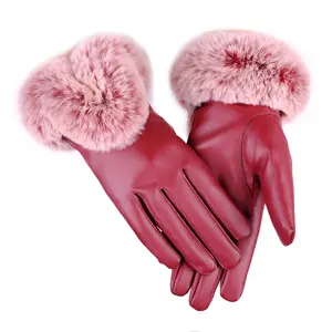 Hohe qualität Winter Handschuhe Angepasst Pelz Manschette Leder Mode Handschuhe PU Leder Touch Screen Winter Handschuhe