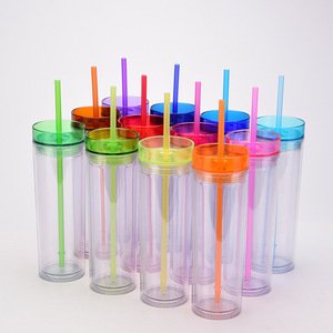 Venta al por Mayor para el Regreso a Clases: Vaso de Plástico Transparente de Doble Pared de 450 ml <span class=keywords><strong>con</strong></span> Pajita Reutilizable, Vaso Delgado de 16 oz, Listo para Enviar, Precios al por Mayor - Product Image 5