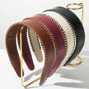 Diadema Ancha de Cuero Sintético Estilo Retro Coreano para Mujer, Diadema de Color Sólido, Accesorios para el Cabello - Product Image 1