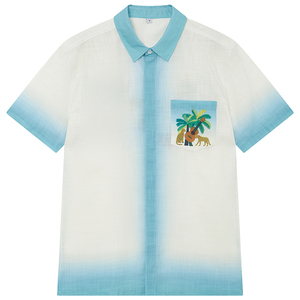 Camicia da spiaggia a maniche corte con colletto in fibra di poliestere 100% e stampa di <span class=keywords><strong>palme</strong></span> posizionate. - Product Image 2