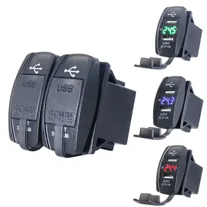 12-24V 4.8a Dual Usb Digitale Voltmeter Verlicht Stopcontact Auto Oplader Usb Socket Ronde Tuimelschakelaars Met Auto, Boot, Rv