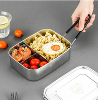Boîte à lunch isotherme à double compartiment en acier inoxydable 304, portable, anti-fuite, avec poignée en silicone