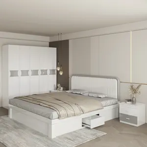 ベッドルームセット1.5 M木製収納ベッドセットmdf家具クイーンサイズホワイトベッド収納ベッドルームセット