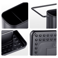 Organisateur d'évier de cuisine en acier inoxydable noir, revêtement poudré noir mat, porte-éponge pour évier