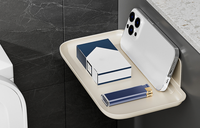 Étagère de rangement murale pliable en plastique PP, sans perçage, pour salle de bain, organiseur de vêtements, plateau adhésif sans perforation