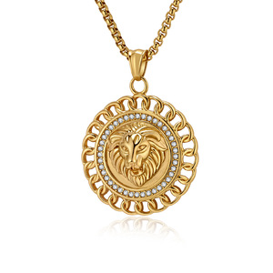 New yunnique hip-hop jewelry, 18K gold plated, imposing lion head stainless steel necklace, Dongguan manufacturer. - Product Image 1