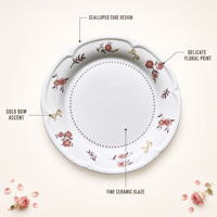 Assiette creuse en céramique de 8 pouces, motif floral vintage, avec nœud, compatible micro-ondes, pour salade et dîner, plat de service domestique pour cuisine et restaurant