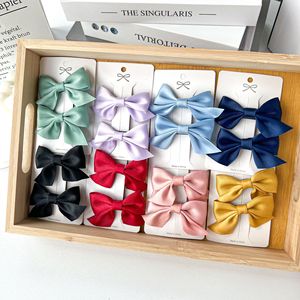 Venta caliente 2PCs Set Horquilla 6cm Cinta Lazo Pinza para el cabello Tela de satén sólido Bowknot Hairgrip Sweet Cute Lovely Girl <span class=keywords><strong>Kids</strong></span> Accesorio - Product Image 4