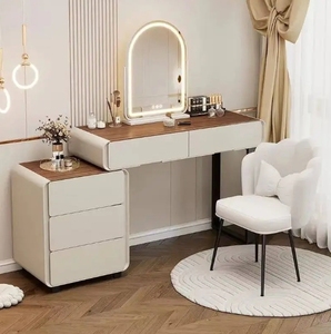 Modern Simple Bedroom Dressing Table with Solid Wood and Integrated Telescopic High-Grade <strong>Bedside</strong> Table Lighted LED <strong>Mirror</strong> - Product Image 3
