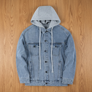 Veste en jean décontractée à capuche coupe-vent 100% coton pour homme, couleur unie, printemps - Product Image 3