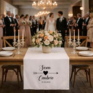 Chemin de table de mariage et bannière murale rayée faite à la main en coton et lin, durable, pour décoration de réception, avec nom personnalisé, pour la décoration de table de fête - Product Image 5