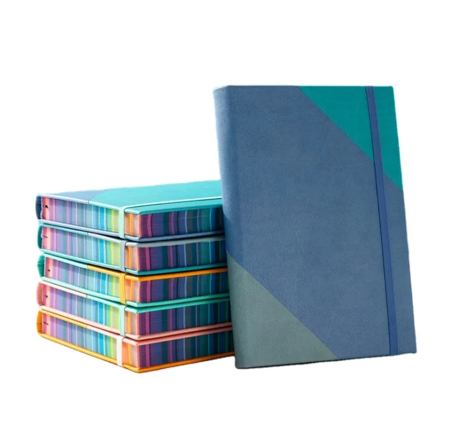 Caderno de couro impresso personalizado a5, caderno com banda elástica e bordas de marcação, pintadas, colorida, impresso, planejador de agenda