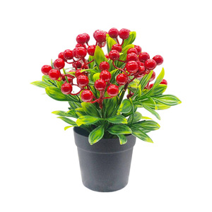 Plante artificielle en pot, fruit porte-bonheur, avec baies rouges et feuilles vertes, 22 pouces de hauteur, pour bureau ou vitrine. - Product Image 2