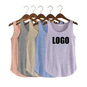 Camisetas sin mangas de bambú con logotipo personalizado para mujer, chalecos deportivos informales para Yoga, correr, verano 2023
