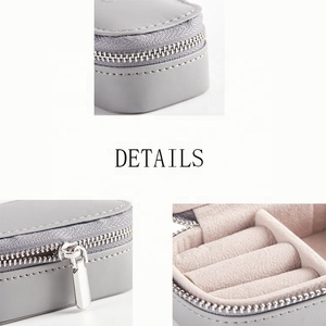 Mini <strong>Jewelry</strong> <strong>Box</strong> Handmade Costume Square PU Leather Premium Travel Zipper Women Ring <strong>Box</strong> with Logo - Product Image 3