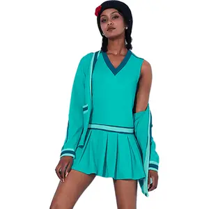 Tenis üniforma eğitim elbiseleri kadınlar için iki parçalı etek seti yüksek kalite yeni moda turkuaz bahar spor egzersiz tenis elbise