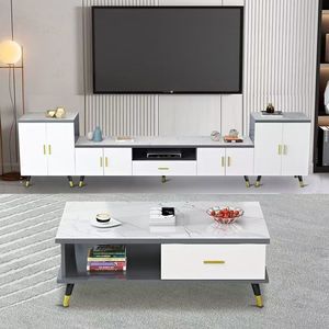 Meuble <span class=keywords><strong>TV</strong></span> moderne <span class=keywords><strong>pour</strong></span> <span class=keywords><strong>TV</strong></span> de <span class=keywords><strong>55</strong></span>/65 <span class=keywords><strong>pouces</strong></span>, centre de divertissement avec armoire de rangement et étagères ouvertes - Product Image 3