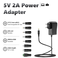 Adaptor Daya 5V 2A, Adaptor Daya AC-DC 5V dengan 8 Colokan DC untuk Perangkat Elektronik 5V seperti Tablet, Ponsel, Hub USB, dan Kamera CCTV