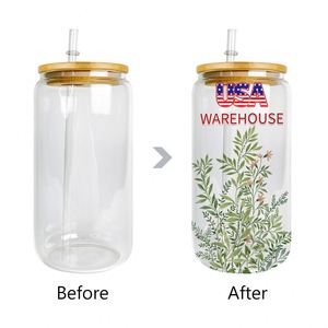 Verres à boire élégants personnalisés avec logo, lot de 50, 16 oz, verre à bière transparent avec couvercle en bambou pour sublimation et films UV DTF - Product Image 2