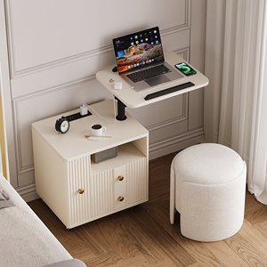 Mesa <span class=keywords><strong>de</strong></span> <span class=keywords><strong>Noche</strong></span> Inteligente Moderna AJUNION, Gabinete Multifuncional <span class=keywords><strong>de</strong></span> Madera Acanalada con Ruedas, Mesa Elevadora y Estación <span class=keywords><strong>de</strong></span> Carga - Product Image 2
