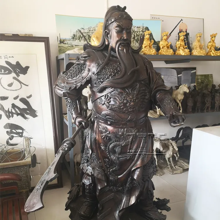 Estatua de bronce del Dios chino, escultura de estatua de alta calidad de tamaño real