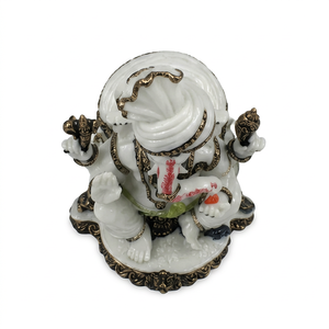 White Marble Ganesha <b>Statue</b> Polished <b>Religious</b> Traditional Diwali Tabletop Figure Home Decor Metal Handicraft - Product Image 1