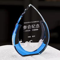 Trophée Personnalisé Vente en Gros Design Unique Trophée de Verre d'Impression UV Or Trophée de Cristal en Forme de Goutte d'Eau