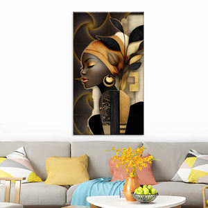 Quadro su tela con stampa in stile africano, oro e nero, ritratto di donna etnica, decorazione da parete per interni di lusso - Product Image 4