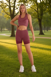 Tz396 Pantaloncini da Yoga Aderenti Senza Maniche per Donna, Tinta Unita, con Vita Elastica, Abbigliamento Sportivo in Poliestere - Product Image 2