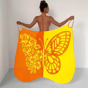 Women's Plus Size Butterfly Floral Print <b>Beach</b> Cover <b>Wrap</b> Dress Quick Dry Semi Sheer Maxi Swimwear <b>Skirt</b> A-Line V-neck - Product Image 2