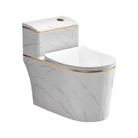 Cuvette de toilette en céramique allongée monobloc à motif de marbre moderne avec siège à fermeture douce en S pour salle de bain domestique