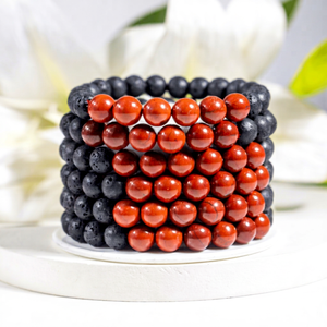 กำไลข้อมือหินลาวาประดับคริสตัลแดงแจสเปอร์แฟชั่นใหม่ - Product Image 1
