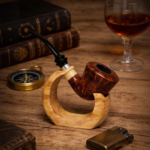 Crescent Moon Pipe Stand Walnut Wood Natural Color Tobacco Pipe Holder Gift For Smoking Pipes - Product Image 1