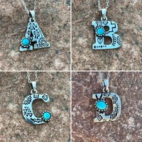 Collier pendentif lettre initiale turquoise occidentale 2024, collier en pierre naturelle
