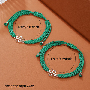 สร้อยข้อมือสีเขียววันเซนต์แพทริค ลายใบโคลเวอร์สี่แฉก ปรับขนาดได้ - Product Image 4
