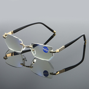 Lunettes de lecture pour hommes, design classique, rectangulaires, fines, de luxe, anti-lumière bleue, métal doré, <span class=keywords><strong>verres</strong></span> multifocaux clairs blancs - Product Image 5