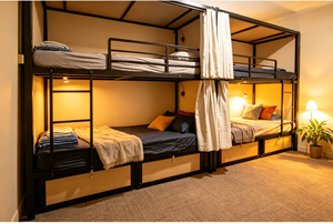 Letto a capsula con tendina e vano contenitore, letto a castello in metallo per <span class=keywords><strong>hotel</strong></span>, ostelli e camere da letto - Product Image 4