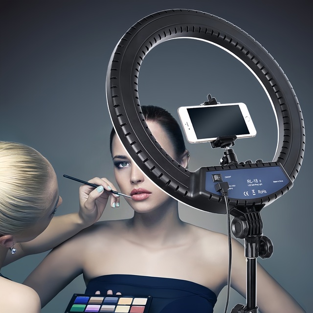 18-Inch Dimmable Circular LED Ring Light with Tripod Stand Plastic Selfie Fill Ringlight for Photography for Selfies Photoshoots