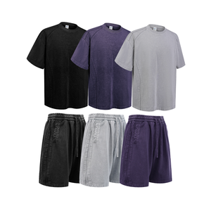 <span class=keywords><strong>Ensemble</strong></span> de vêtements streetwear vintage de haute qualité pour hommes, t-<span class=keywords><strong>shirt</strong></span> et <span class=keywords><strong>short</strong></span> surdimensionnés en coton lourd 100 %, logo personnalisé - Product Image 1