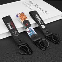 Porte-clés moto personnalisé en polyester tissé avec logo imprimé, boucle bouche d'aigle, cordon court de poignet