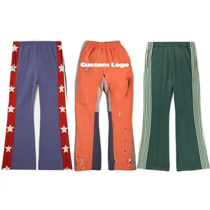 Tùy chỉnh 3D dập nổi chéo Stack Flare Sweatpants người đàn ông Jogger theo dõi mồ hôi quần quần da người đàn ông quần