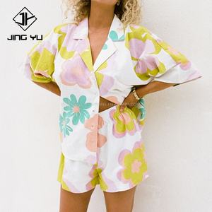 Summer <b>Women</b> <b>Beach</b> Set 100% Cotton Linen Matching Printed 2 Piece Set Casual Linen <b>Shirt</b> Shorts - Product Image 1