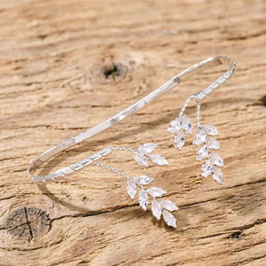 Marquise <b>Crystal</b> Leaf Palm Cuff <b>Bracelet</b> Gold Plated Luxury Wheat Branch Open Bangle For Women - Product Image 5