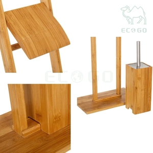 Bathroom Accessories Free Standing Display Shelf Bamboo Wood Rolling Paper Storage Organizer Toilet Brush Holders - Product Image 5
