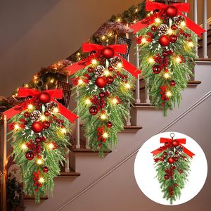New Popular Christmas Garland Hanging Eco-friendly Artificial Wreath with Red Ball and <b>Pinecone</b> Decor for Holiday Home Decor - Product Image 3