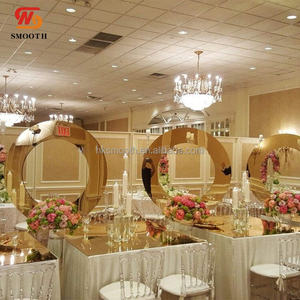 Support de vase en acier inoxydable doré lisse avec fleurs en métal miroir, socle rond pour décoration de table de fête et de mariage - Product Image 3