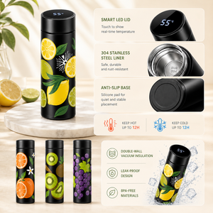 Vaso Térmico de Acero Inoxidable Personalizable con Diseño de Frutas y Pantalla de Temperatura, Termo de Viaje 52 ° Tapa Digital C - Product Image 6