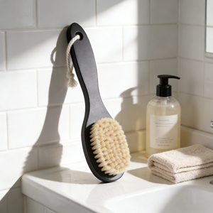 Brosse de bain en bois noir en gros avec long manche, poils de sanglier doux, brosse corporelle écologique, éponge de douche pour le dos avec corde de suspension - Product Image 3