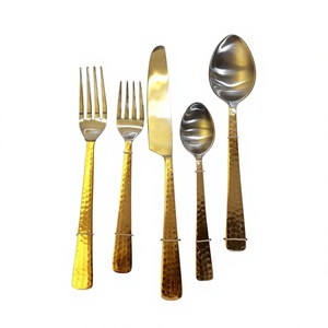 Elegant Premium <b>Golden</b> <b>Cutlery</b> <b>Set</b> by Axiom Home Accents Handcrafted Metal Spoons and Forks - Product Image 1